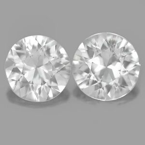 Natural White Zircon 2.10 Ct. Matching Pair Round Diamond Cut 6.5 Mm. Gemstones